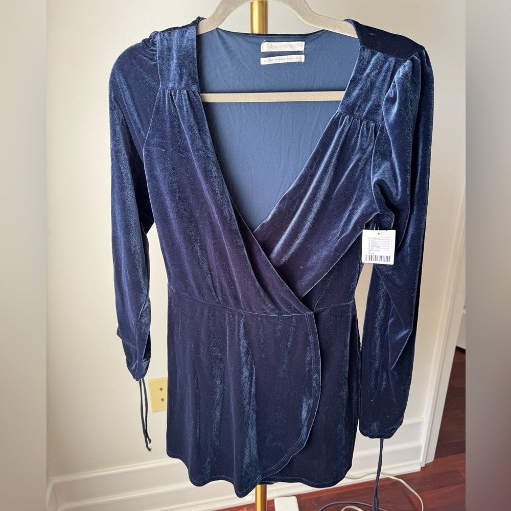 NWT Urban Outfitters Deep Blue Velvet Romper Size Medium